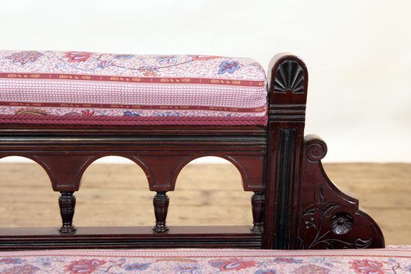 An Aesthetic Movement Chaise Longue possibly by Lamb of Manchester upholstered in Quenin fabric