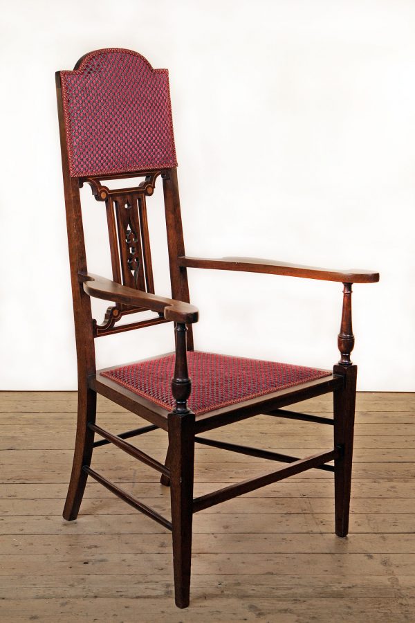 An impressive Art Nouveau, inlaid, mahogany armchair