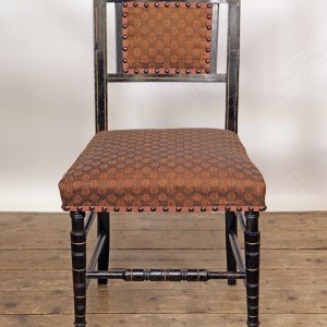 An E W Godwin side chair restored and upholstered in John Boyd Horse hair fabric
