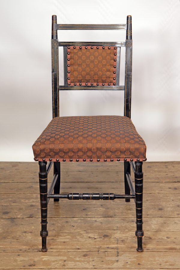 An E W Godwin side chair restored and upholstered in John Boyd Horse hair fabric