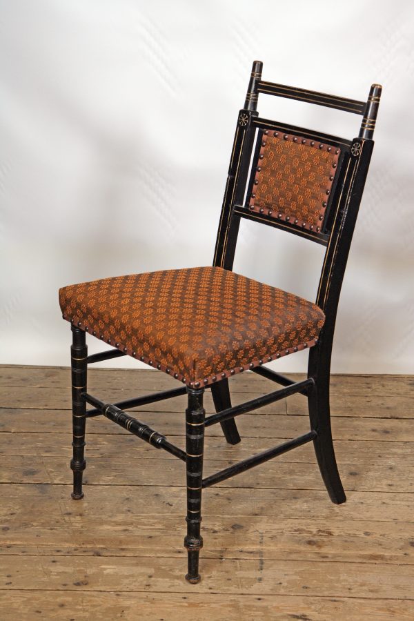 An E W Godwin side chair restored and upholstered in John Boyd Horse hair fabric