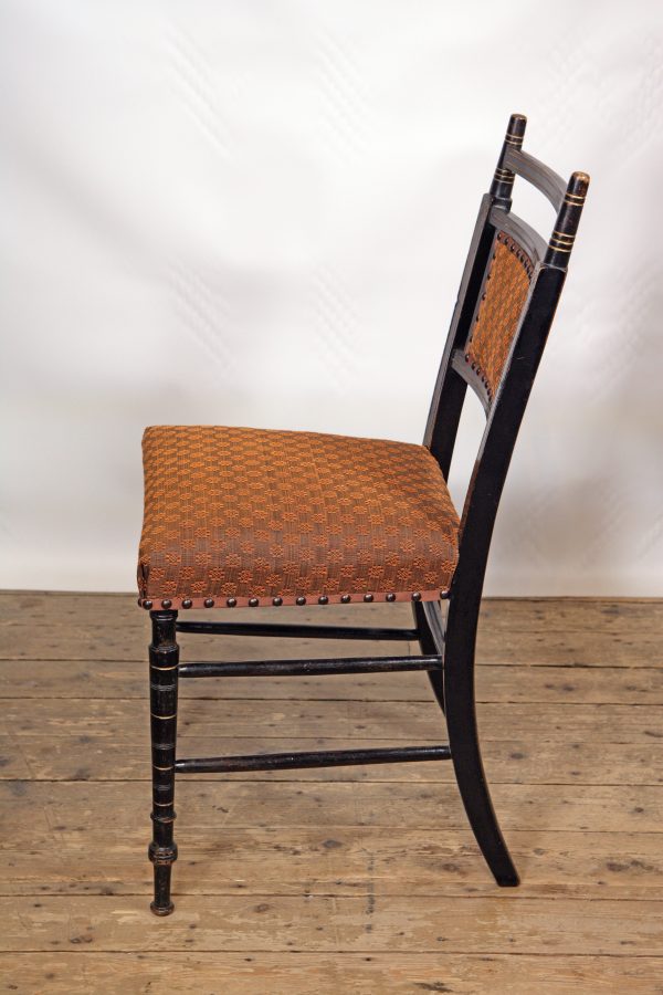An E W Godwin side chair restored and upholstered in John Boyd Horse hair fabric
