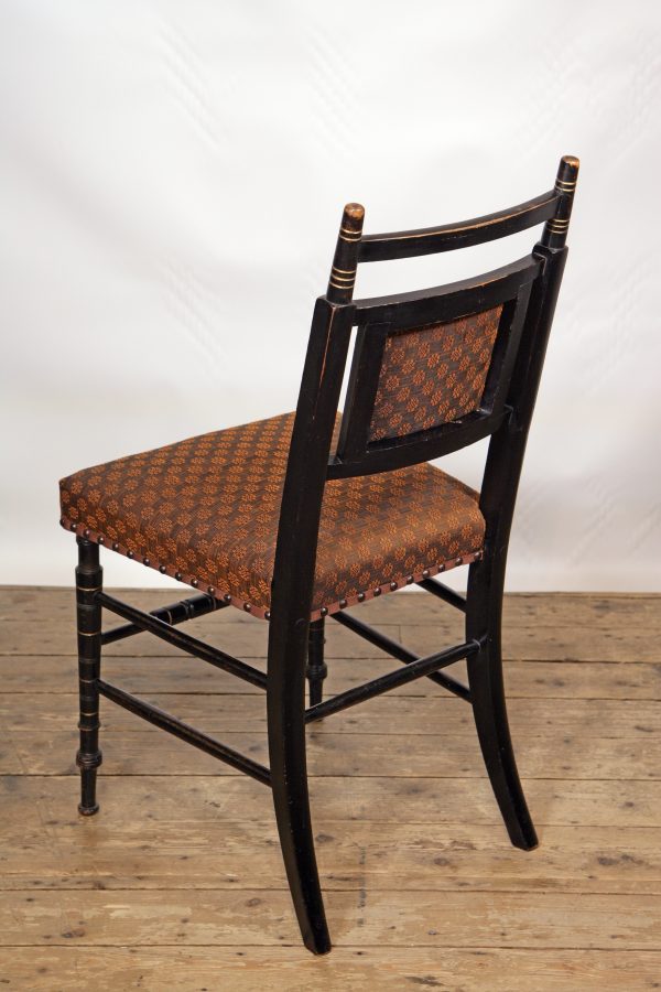 An E W Godwin side chair restored and upholstered in John Boyd Horse hair fabric
