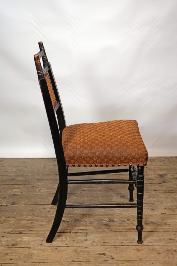 An E W Godwin side chair restored and upholstered in John Boyd Horse hair fabric