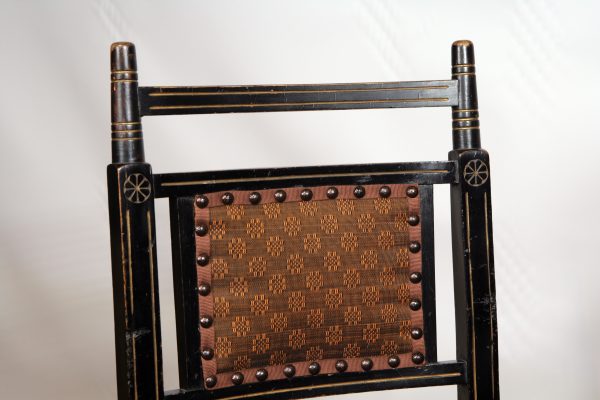 An E W Godwin side chair restored and upholstered in John Boyd Horse hair fabric