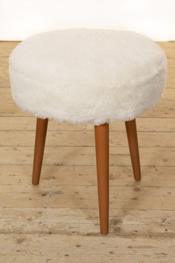 mid-century faux fur footstool