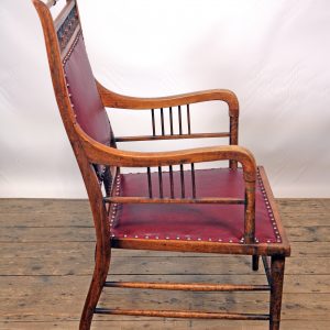An Original E.W. Godwin Oak Side Chair Restored and Upholstered in Oxblood Red Leather