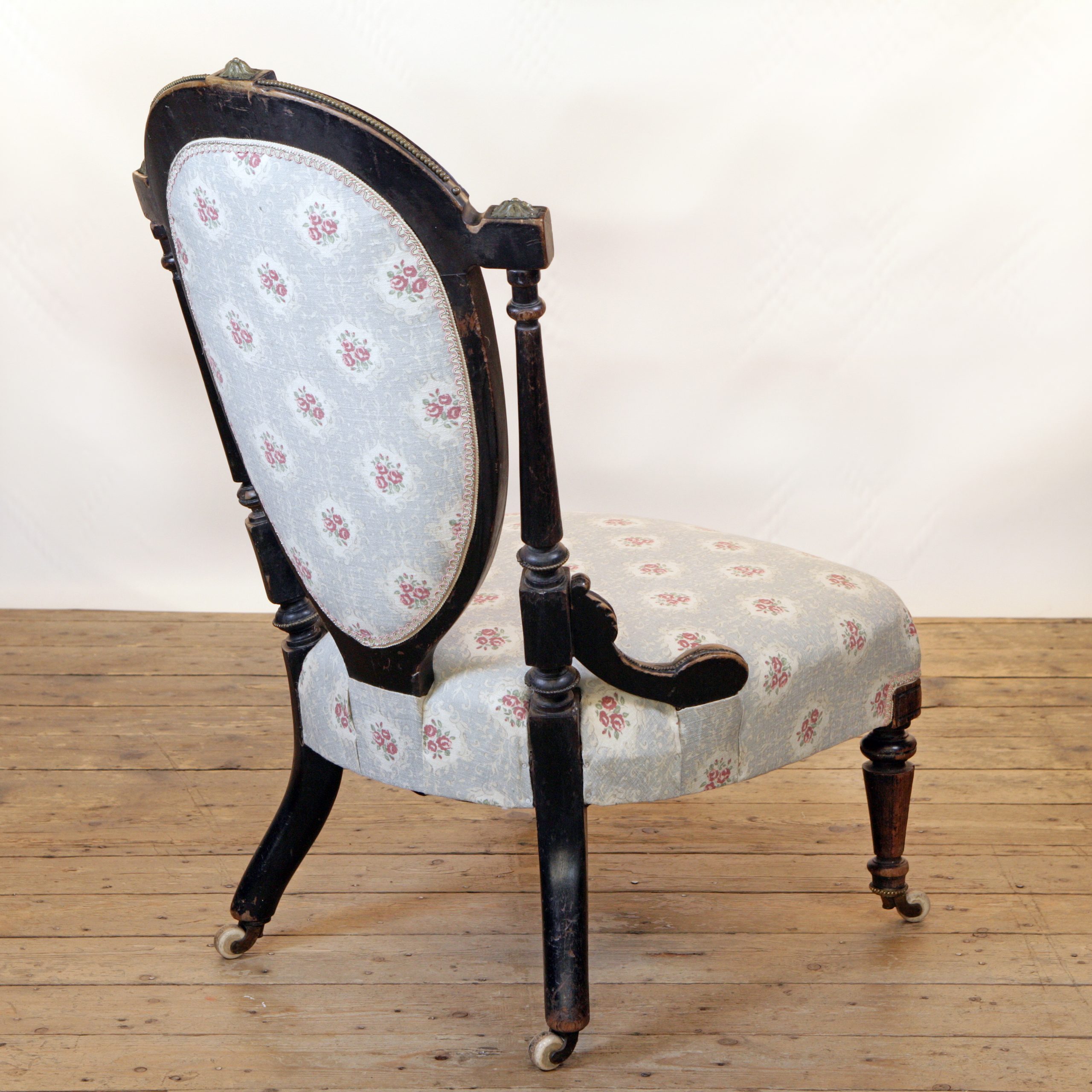 French antique bedroom chair in Inchyra Posy linen fabric