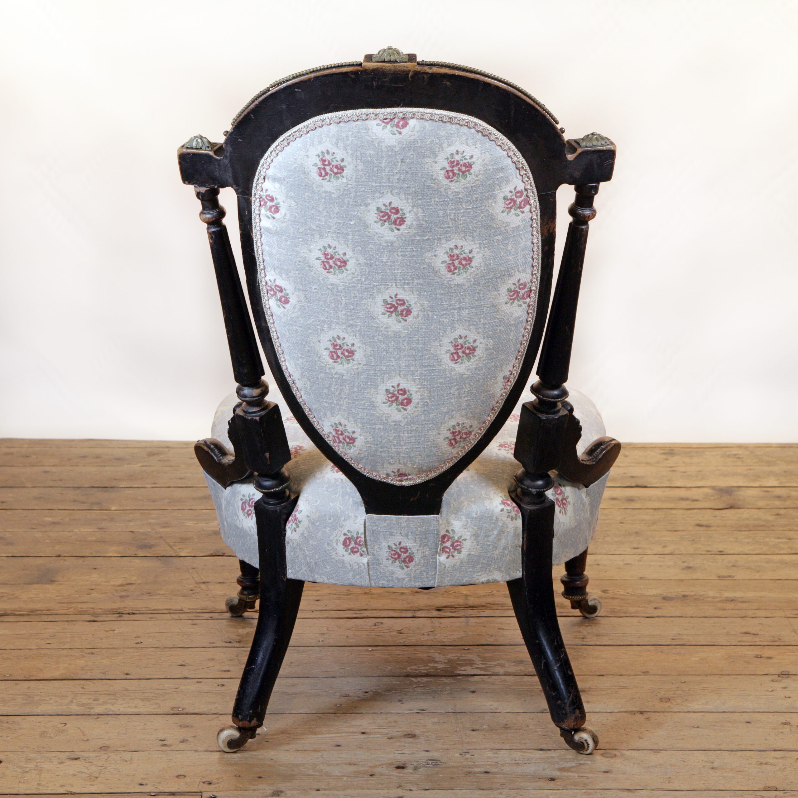 French antique bedroom chair in Inchyra Posy linen fabric