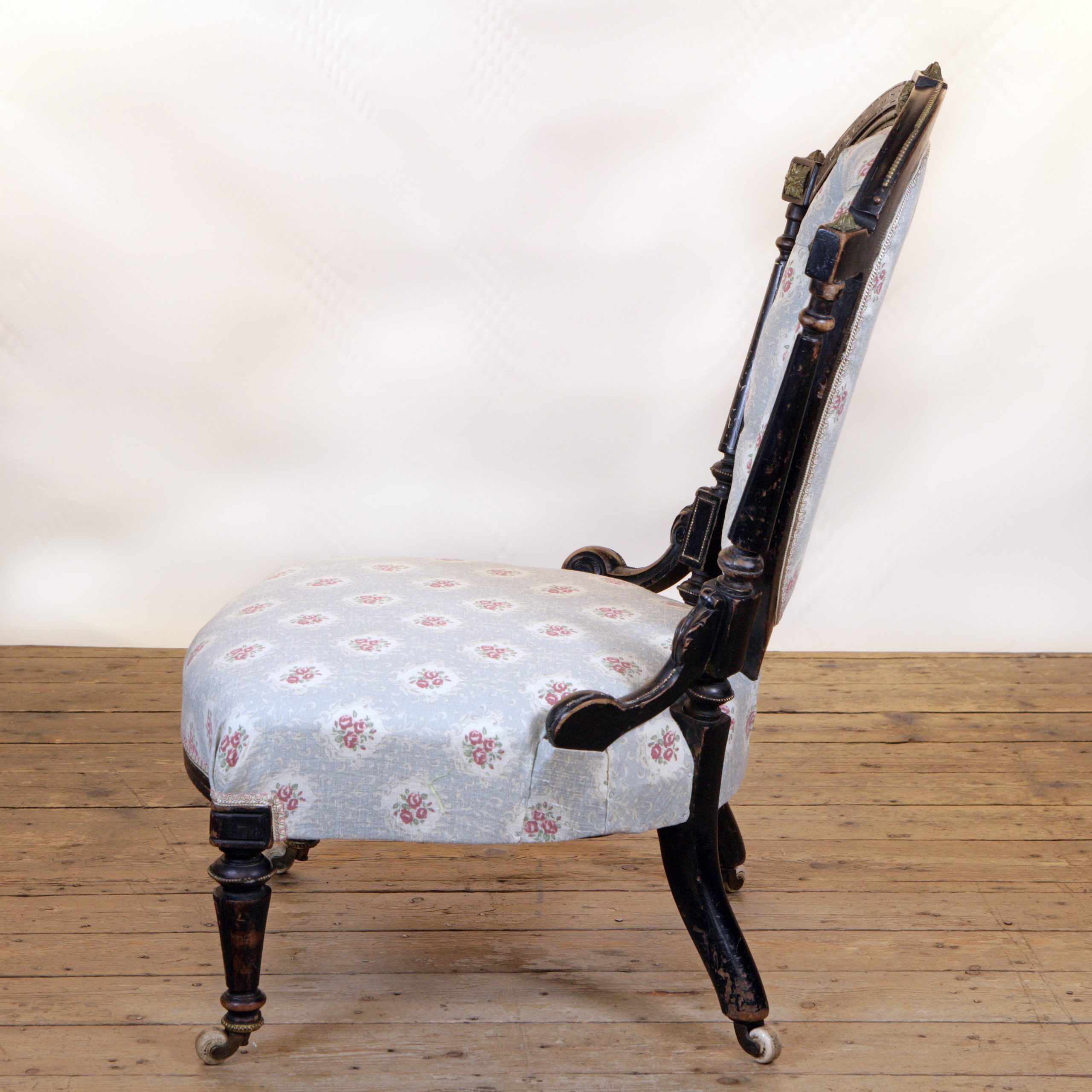 French antique bedroom chair in Inchyra Posy linen fabric