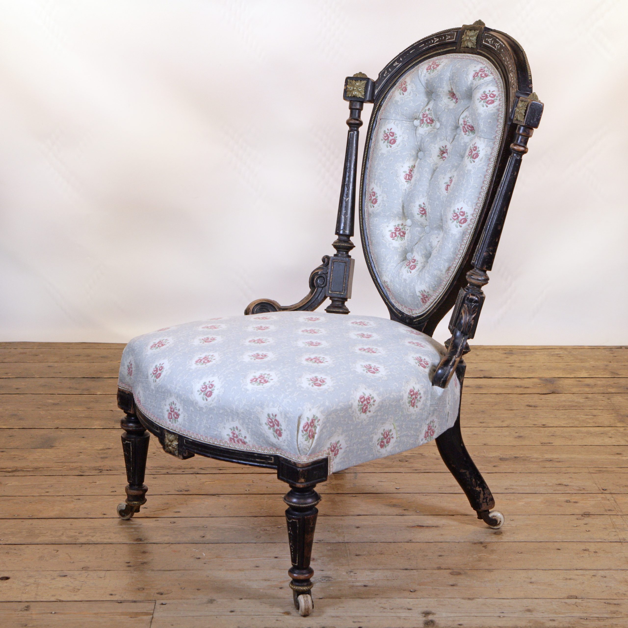 French antique bedroom chair in Inchyra Posy linen fabric