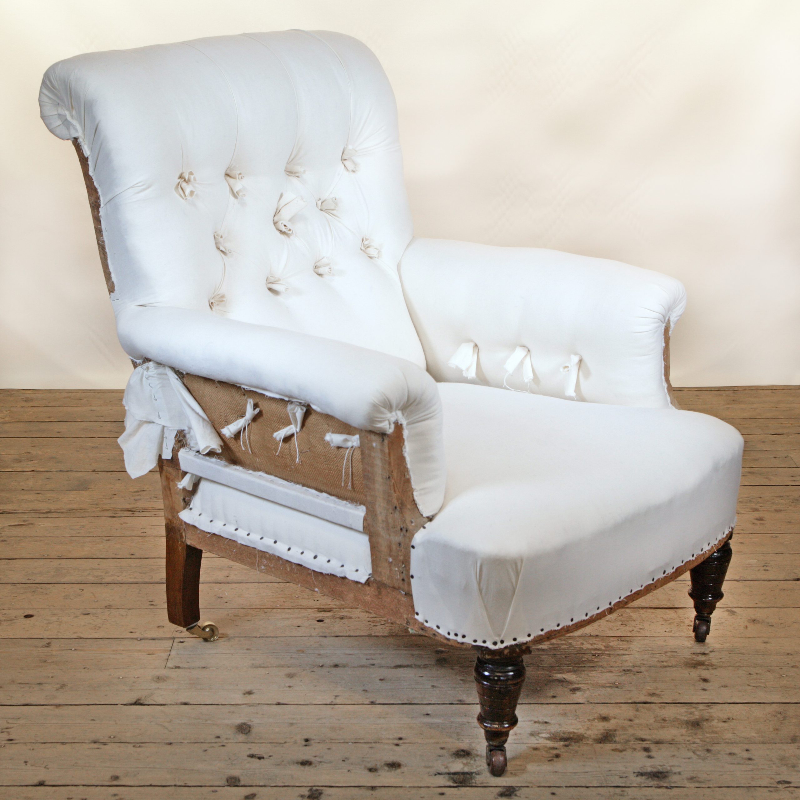 Victorian Country House Button Back Armchair ready for reupholstery